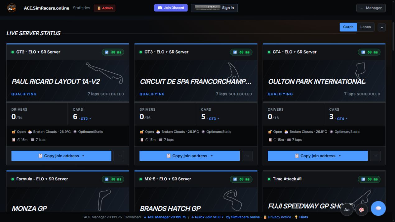 ACE Manager v0.199.75 public server cards